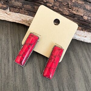 Red Turquoise Bar Earrings